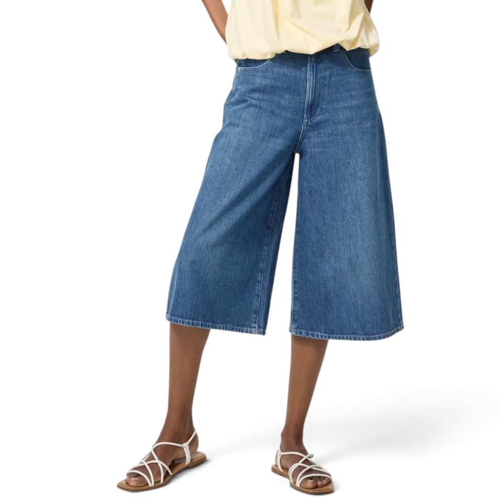 Uniqlo Denim Culottes Womens 25 High Rise Wide Leg Cropped Jeans 18" Inseam NEW